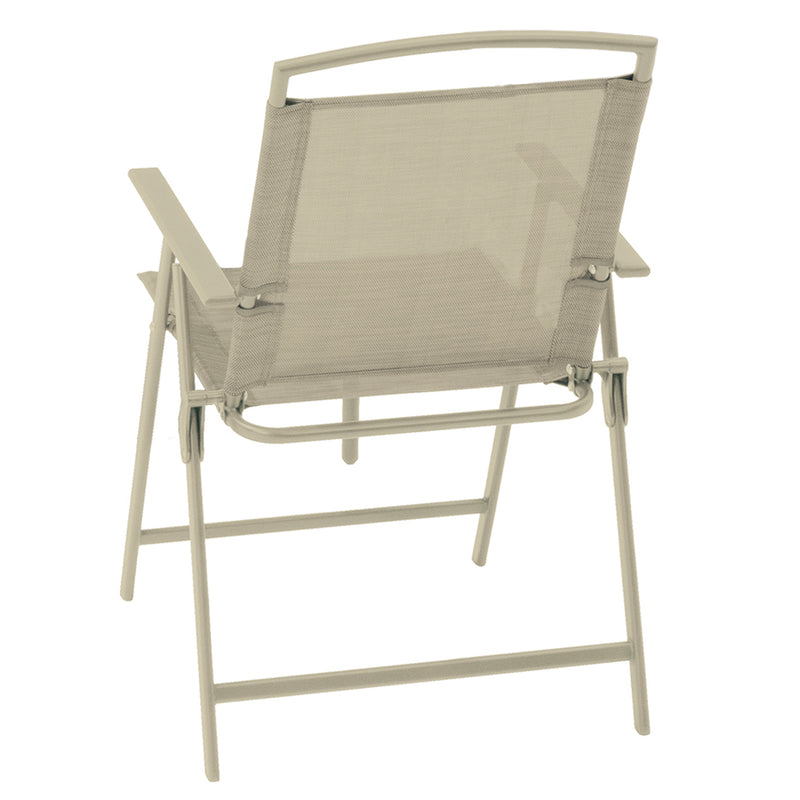 Set da Pranzo 6 Pezzi per Giardino Patio Tavolo Piano in Vetro con Ombrellone e 4 Sedie Pieghevoli Sabbia