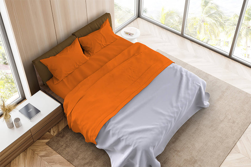 Set Lenzuola Matrimoniale Sopra Sotto e Federe Tinta Unita Arancio