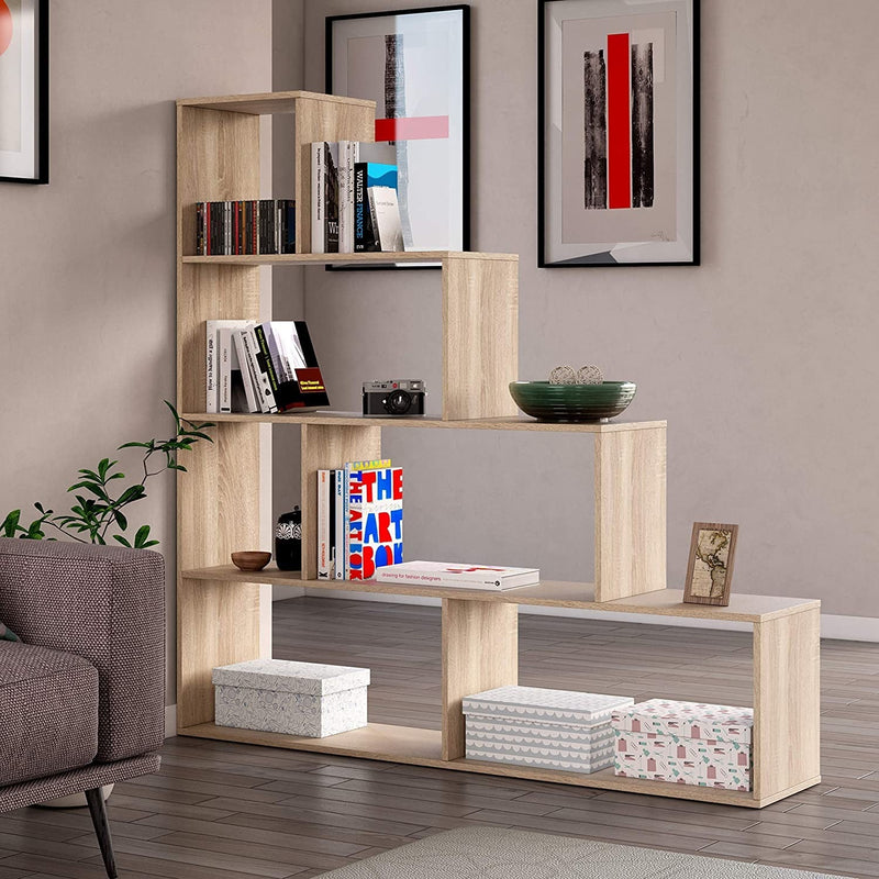 Libreria 145x29x145 cm in 9 Ripiani Melamina Rovere