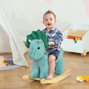 Cavallo a Dondolo per Bambini 3-6 Anni 64x30x54 cm a Forma di Triceratopo con Suoni Realistici in Peluche Verde Scuro      