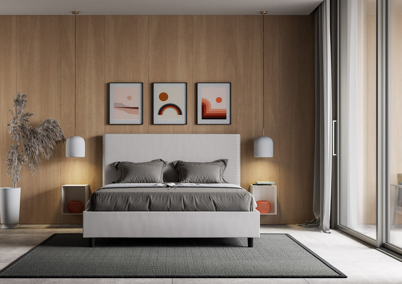 Letto Matrimoniale con Testata e Alzata Comoda Imbottito in Similpelle Focus Bianco Varie Misure