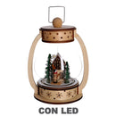 Palla di vetro con Led in Legno lanterna naturale cm 17x13xh23,5
