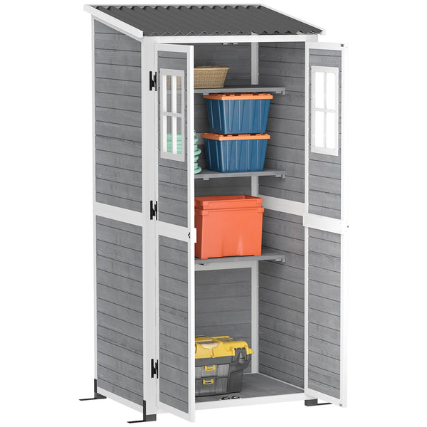 acquista Armadio Porta Attrezzi da Esterno 91x69x185-192H cm Tetto inclinato in Plastica in Legno Grigio