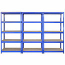 Set 3 Scaffali ad Incastro con Banco da lavoro da 120 cm e Martello Piani in MDF Struttura in Acciaio Blu