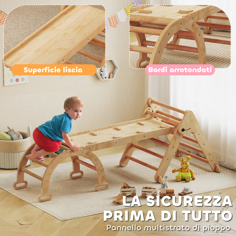 Gioco per Bambini 5 in 1 con Triangolo Parete Liscia e Arco 188x70x59 cm in Legno di Pioppo e Pino      