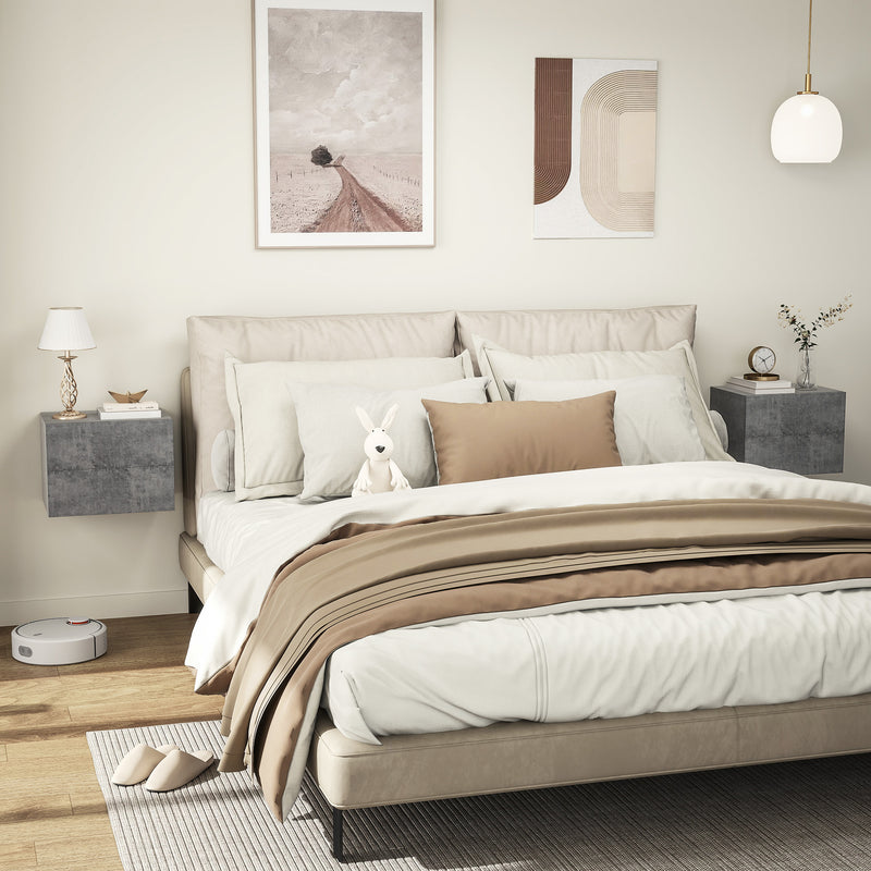 Set di 2 Comodini Sospesi Design Moderno 40x29x30 cm con 2 Cassetti Grigio Cemento 