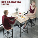Set da Pranzo 3 Pezzi con Tavolo da Cucina e 2 Sgabelli Bar in Legno e Acciaio color Legno e Nero    
