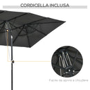 Ombrellone Doppio 150x295x170-214 cm Inclinabile e Regolabile in Poliestere e Metallo Grigio  