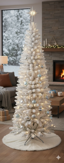 Albero di Natale Artificiale Slim Floccato Realistico Innevato 240 cm 505 Rami Bianco Effetto Neve