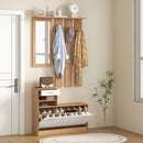 Mobile Guardaroba per Ingresso con Specchio Appendiabiti e Scarpiera Regolabile 90x24x177 cm Bianco e Noce  