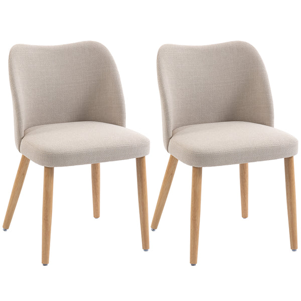 Set di 2 Sedie da Pranzo 46x52x76 cm Seduta Imbottita Schienale Curvo in Tessuto Effetto Lino e Legno di Caucciù Crema prezzo