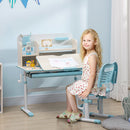 Set Scrivania e Sedia per Bambini da 3 Anni Regolabile Tavolo Inclinabile a 60° con Cassetto e Ripiani in PP e Acciaio Blu      