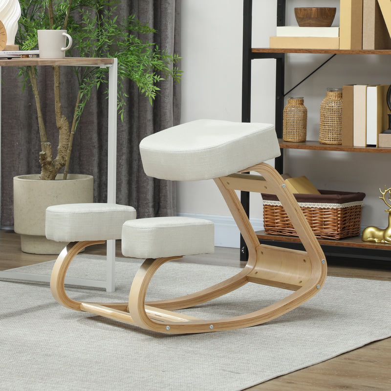 Sedia Ergonomica con Inginocchiatoio 51x69x58 cm in Legno di Betulla e Cuscini Crema  