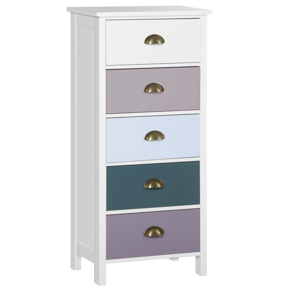 prezzo Mobile Cassettiera con 5 Cassetti Colorati Comò Alto e Salvaspazio in MDF Multicolore Blu