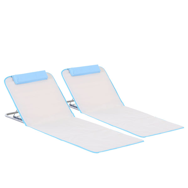 sconto Set 2 Lettini Prendisole Pieghevoli 48x134x36-45 cm con Schienale Regolabile e Borsa Beige