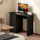 Scrivania Moderna Salvaspazio 100x40x75 cm con 3 Cassetti e Ripiano Aperto in Truciolato Nero      