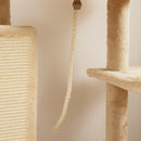 Albero per Gatti Multilivello Alto 132 cm con Casetta Lettino Pali Tiragraffi Spazzola e Pallina Beige      