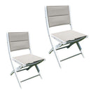 Set 2 Sedie da Giardino Pieghevoli in Legno di Acacia e Tessuto Bianco e Grigio