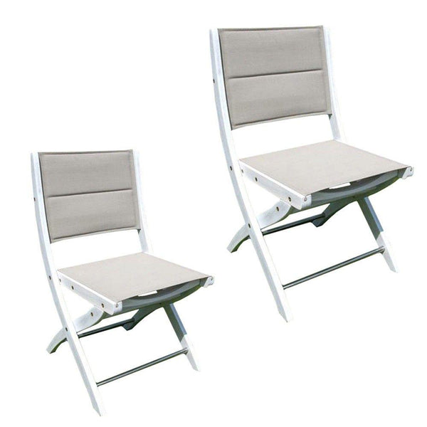 Lot de 2 chaises de jardin pliantes en bois d'acacia et tissu blanc et gris acquista