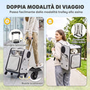 Trasportino per Cani e Gatti 34x28x43 cm con Ruote Manico Telescopico e 2 Finestre in Rete per Animali Fino a 5 kg Grigio      