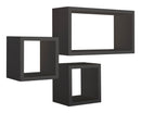 Set 3 Mensole Cubo da Parete Quadrato e Rettangolare in Fibra di Legno Tribù Nero