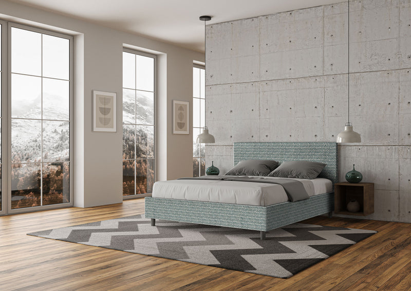 Letto Matrimoniale Giroletto con Alzata Comoda Imbottito in Tessuto Aragona Adele Azzurro Varie Misure