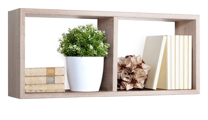 Mensola Rettangolare 2 Scomparti da Parete 70x30x15,5 cm in Fibra di Legno Morgana Rovere Sagerau