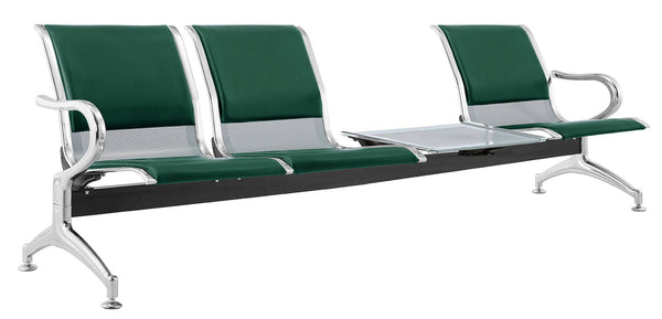 sconto Banc de salle d'attente 3 places pour bureau avec coussin et table basse en acier et simili cuir argenté/vert forêt