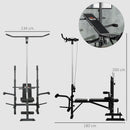Panca Fitness 180x134x200 cm con Leg Press Squat Rack e Leg Extension in Acciaio e PU Nero e Argento      
