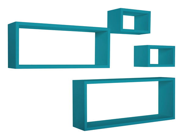 prezzo Ensemble de 3 étagères cubiques murales carrées et rectangulaires en panneaux de fibres bleu Atoll Merlin