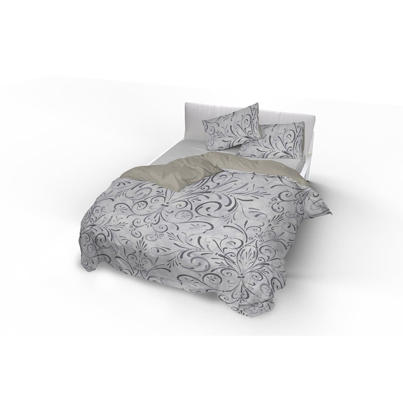 Copripiumino con stampa sul Sacco e Federe Doubleface Ornato Grigio