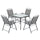 Ensemble de table et 4 chaises de jardin pliantes en acier avec plateau en verre et assises en tissu noir