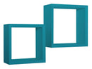 Set 2 Mensole Cubo da Parete Quadrato in Fibra di Legno Ginevra Blu Atollo