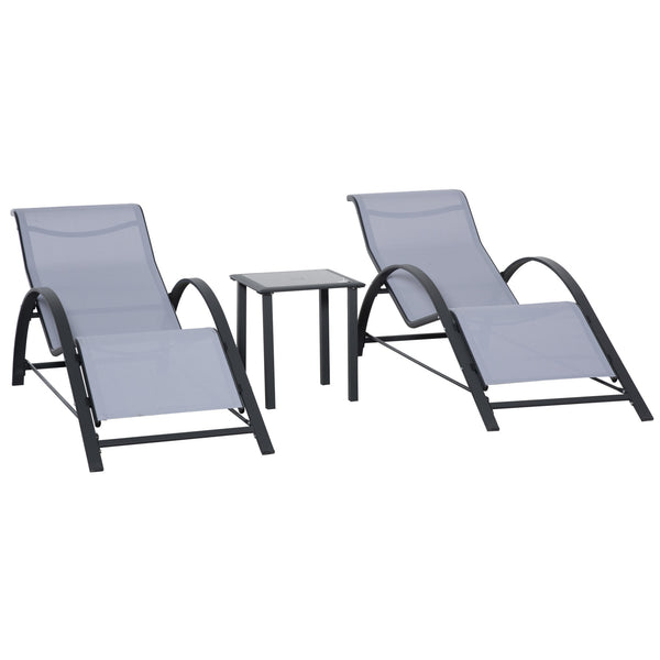 acquista Set di 2 Lettini Prendisole 59x169x66 cm e Tavolino con Piano in Vetro Grigio Chiaro
