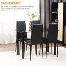 Set da Pranzo Tavolo e 4 Sedie Seduta Imbottita in Vetro Temperato e Acciaio Nero