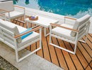 Set Salotto da Giardino Divano 2 Poltrone e Tavolino Cerveteri in Alluminio Bianco e Ecrù
