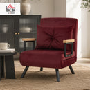 Poltrona Letto Imbottita 3 in 1 63x73x81 cm con Schienale Reclinabile in 5 Posizioni e Cuscino in Velluto Rosso Vino      