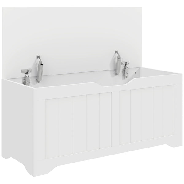 Panca Contenitore 100x40x45 cm Capacità 136L con Coperchio Sollevabile in Legno Bianca acquista