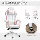 Sedia da Gaming 65x65x121-129 cm con Altezza Regolabile e Schienale Reclinabile in Finta Pelle Bianco e Rosa      