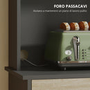 Mobile Alto Cucina Credenza Moderna 60x40x180 cm con Mensola e Foro Passacavi Rivestimento in Melamina Nero e Color Legno