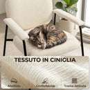 Set 2 Poltrone da Salotto 64x67x76,5 cm in Ciniglia con Schienale Sagomato e Struttura in Metallo Crema      