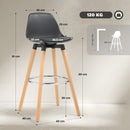 Set 2 Sgabelli Bar 43x43x91 cm con Schienale Poggiapiedi in Acciaio Seduta Imbottita Gambe in Legno e PU Nero      
