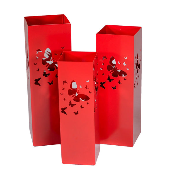 online Lot de 3 Porte-Parapluies Métal 20x20H60cm Papillons et Cercles Rouge