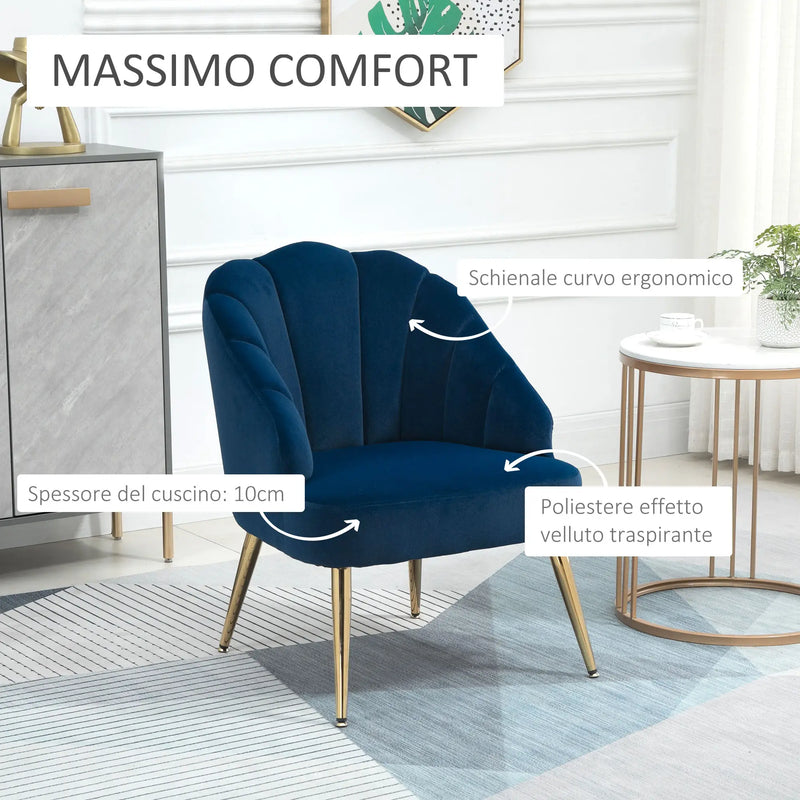 Poltrona Imbottita 63x65x84 cm in Velluto Blu