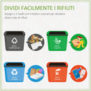 Pattumiera Differenziata 4 Bidoni  50X37,5x90 cm in plastica con Ruote Multicolore