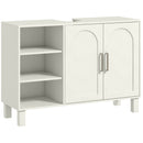 Mobile Sottolavabo per Bagno 90x30x63 cm a 2 Ante con Ripiani Aperti e Regolabili in Pannelli di Particelle e MDF Crema      