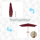 Ombrellone da Giardino 2x3 m Palo Ø38 mm in Legno e Poliestere Bordeaux