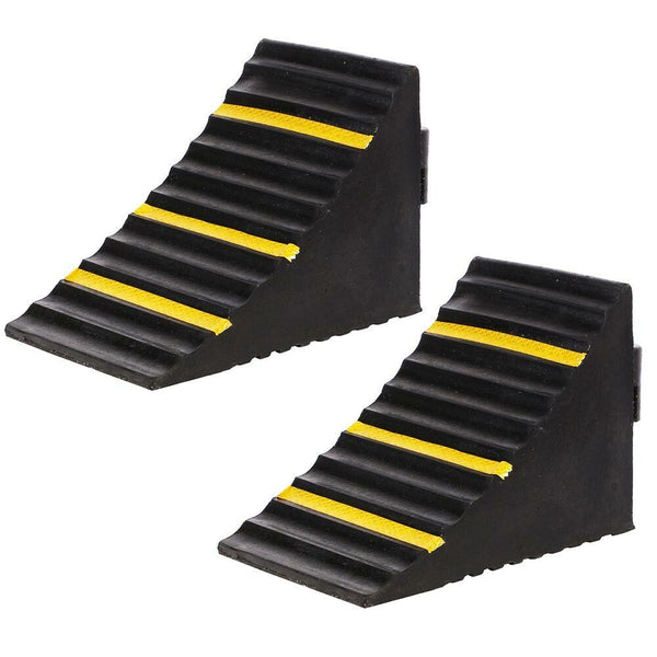 Set 2 Cunei Bloccaruote Fermaruote Gomma Dura Ferma Ruota Ruote Catarifrangenti sconto