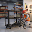 Carrello Porta Attrezzi a 3 Ripiani 70,5x35x82,5 cm con Bordi Rialzati Ruote a Freno e Maniglia in Metallo e PP Nero      