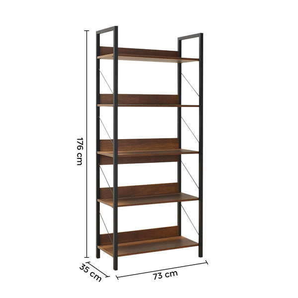 Bibliothèque en bois 73x176x35 cm Étagère 5 étagères pour bureau Noyer sconto